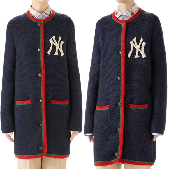 GUCCI CARDIGAN LONG SWEATER NY YANKEES LOGO PATCH WOOL ALPACA sz S SMALL - Picture 5 of 16